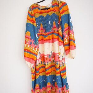 Never Fully Dressed Multicolor Smocked Long Sleeve Arabian Sky Maxi Dress 16